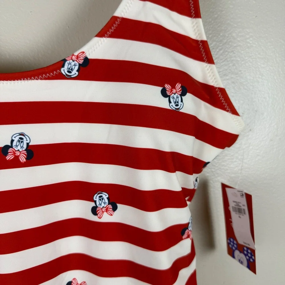 Old Navy Women's XL One Piece Swimsuit Red White Striped Minnie Mouse Disney NEW